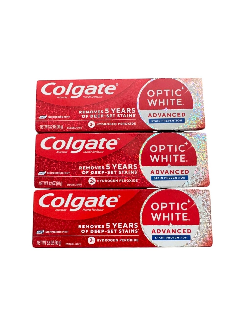 3 Pack - Colgate Optic White Advanced Whitening Toothpaste 3.2oz Shimmering Mint